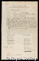 Bragg, Sir William Henry: certificate of election to the Royal Society