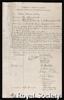 Crossley, Arthur William: certificate of election to the Royal Society