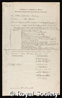 Cushny, Arthur Robertson: certificate of election to the Royal Society