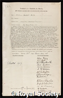 Duddell, William: certificate of election to the Royal Society