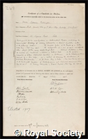Pocklington, Henry Cabourn: certificate of election to the Royal Society
