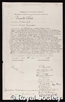 Clerk, Sir Dugald: certificate of election to the Royal Society