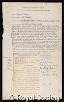 Dixon, Henry Horatio: certificate of election to the Royal Society
