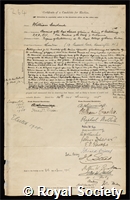 Gowland, William: certificate of election to the Royal Society