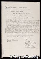 Thorpe, Sir Jocelyn Field: certificate of election to the Royal Society