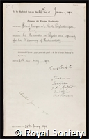 Becquerel, Antoine Henri: certificate of election to the Royal Society