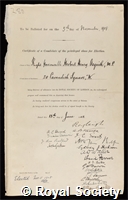 Asquith, Herbert Henry, 1st Earl of Oxford and Asquith: certificate of election to the Royal Society