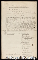 Hall, Sir Alfred Daniel: certificate of election to the Royal Society