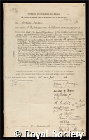 Harden, Sir Arthur: certificate of election to the Royal Society