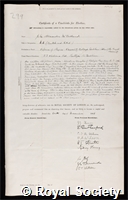 McClelland, John Alexander: certificate of election to the Royal Society