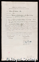 Orr, William McFadden: certificate of election to the Royal Society