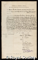 Rendle, Alfred Barton: certificate of election to the Royal Society