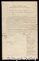 Garrod, Sir Archibald Edward: certificate of election to the Royal Society