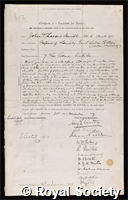 Hewitt, John Theodore: certificate of election to the Royal Society