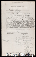 Hopkinson, Bertram: certificate of election to the Royal Society