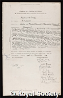 Soddy, Frederick: certificate of election to the Royal Society