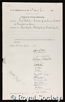 Ehrlich, Paul: certificate of election to the Royal Society