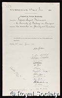 Weismann, August Friedrich Leopold: certificate of election to the Royal Society