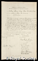 Lang, William Henry: certificate of election to the Royal Society