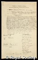 Minchin, Edward Alfred: certificate of election to the Royal Society