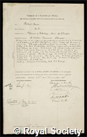 Muir, Sir Robert: certificate of election to the Royal Society