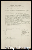 Pocock, Reginald Innes: certificate of election to the Royal Society