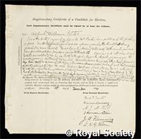 Porter, Alfred William: certificate of election to the Royal Society