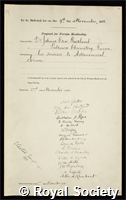 Backlund, Jons Oskar: certificate of election to the Royal Society