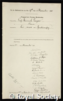 Kayser, Heinrich Johannes Gustav: certificate of election to the Royal Society