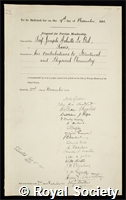 Bel, Joseph Achille Le: certificate of election to the Royal Society