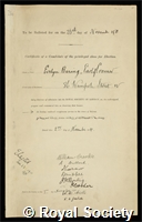 Baring, Evelyn, 1st Earl of Cromer: certificate of election to the Royal Society