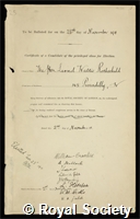 Rothschild, Lionel Walter: certificate of election to the Royal Society