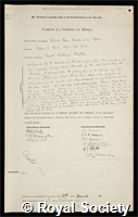 Barkla, Charles Glover: certificate of election to the Royal Society