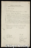 Lyle, Sir Thomas Ranken: certificate of election to the Royal Society