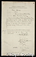 Nettleship, Edward: certificate of election to the Royal Society