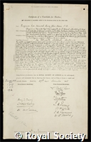 Oram, Sir Henry John: certificate of election to the Royal Society