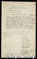 Prior, George Thurland: certificate of election to the Royal Society
