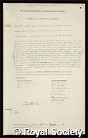 Fields, John Charles: certificate of election to the Royal Society