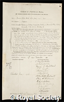 Hill, James Peter: certificate of election to the Royal Society