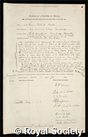 Hinks, Arthur Robert: certificate of election to the Royal Society
