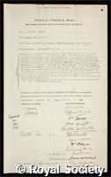 Keith, Sir Arthur: certificate of election to the Royal Society
