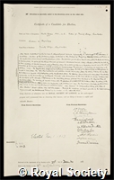 Lucas, Keith: certificate of election to the Royal Society