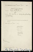 Barrois, Charles Eugene: certificate of election to the Royal Society