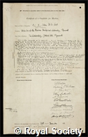 Allen, Edgar Johnson: certificate of election to the Royal Society