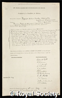 Eddington, Sir Arthur Stanley: certificate of election to the Royal Society
