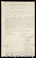 Garwood, Edmund Johnston: certificate of election to the Royal Society