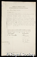 Havelock, Sir Thomas Henry: certificate of election to the Royal Society