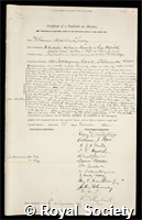 Lowry, Thomas Martin: certificate of election to the Royal Society