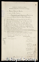 Stanton, Sir Thomas Edward: certificate of election to the Royal Society