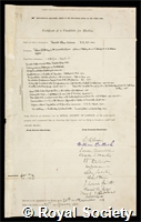 Andrewes, Sir Frederick William: certificate of election to the Royal Society